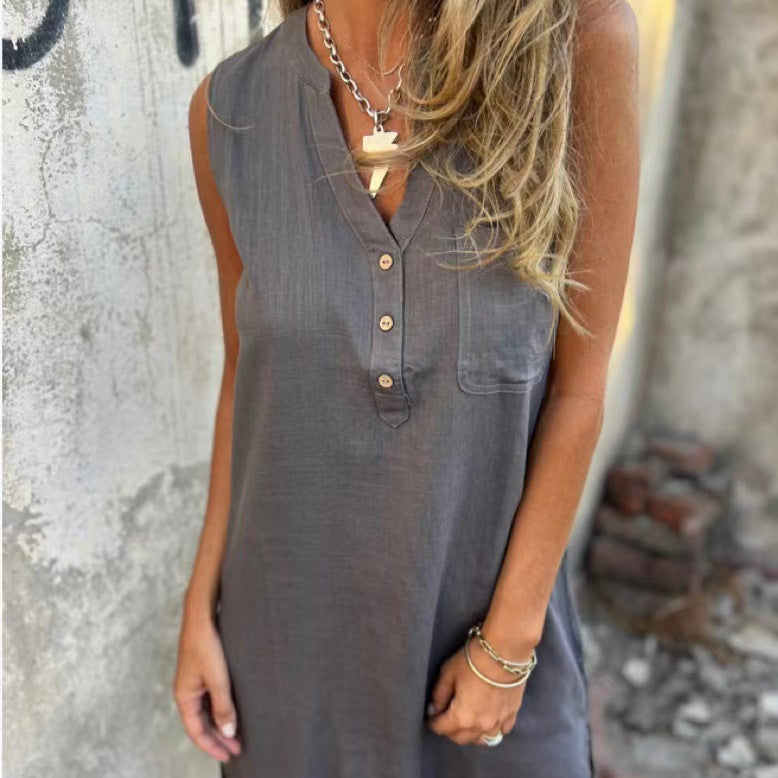 Damen Lässiges Viskose Sommerkleid mit Knopfdetails Shopnory