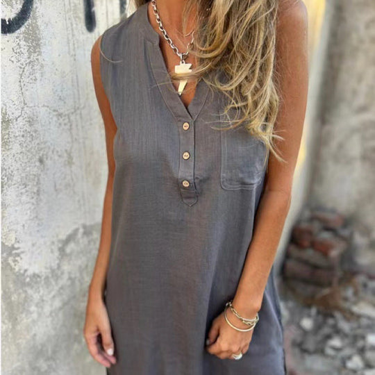 Damen Lässiges Viskose Sommerkleid mit Knopfdetails Shopnory