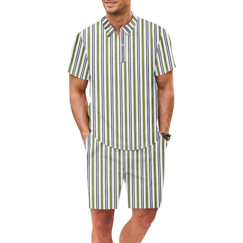 Herren Set aus kurzärmeliger Bluse und Shorts mit gestreiftem Design