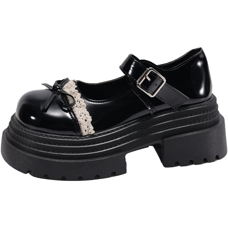Damen Schnalle-Mary Jane Schuhe mit dekorativem Spitzenbesatz und komfortabler Plateau-Sohle