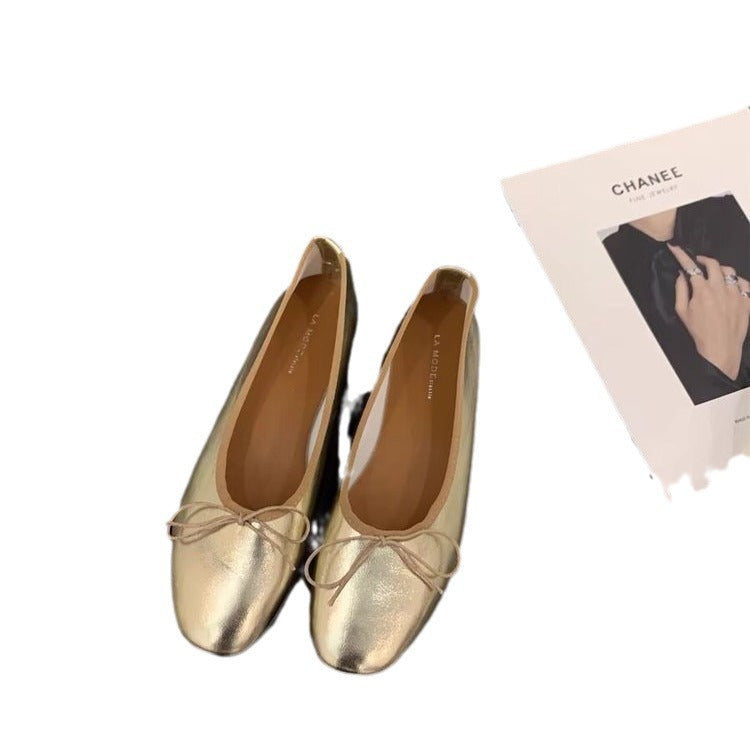 Damen Ballerinas mit funkelnder Metallic-Oberfläche und zartem Schleifendesign