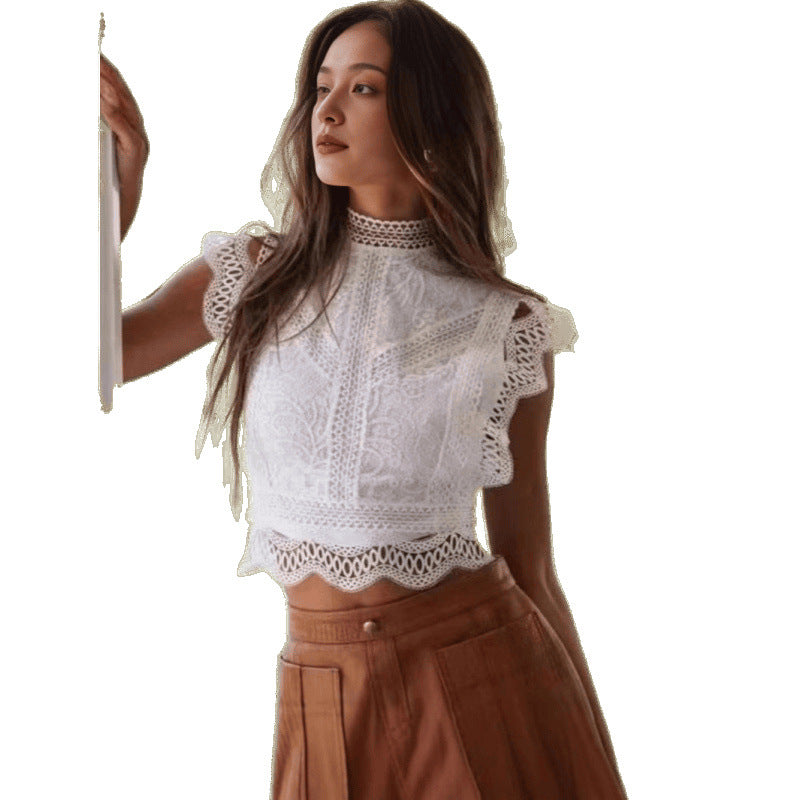 Damen Spitze Detail kurze Bluse