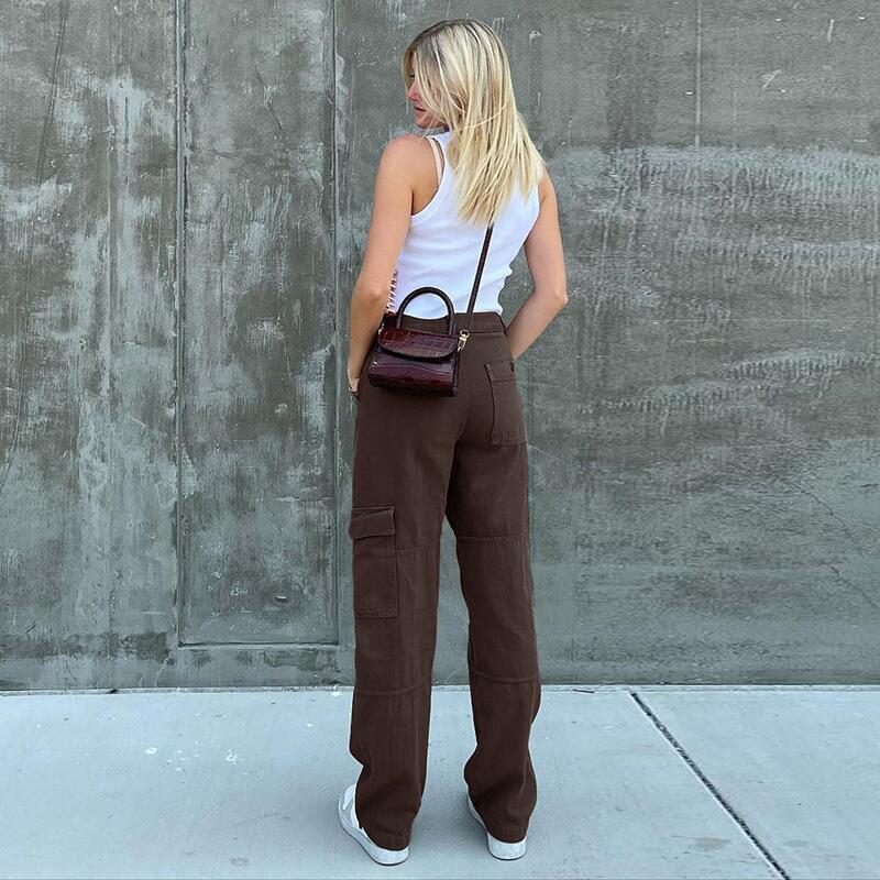 Damen Hochtaillierte Relaxed-Cargo-Hose mit weitem Bein und Knieabnähern Shop Nory