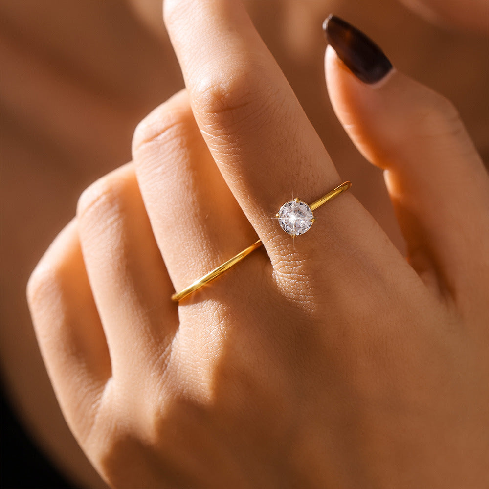 Damen Offener Ring mit funkelndem Zirkon und elegantem Edelstahl Design Shop Nory