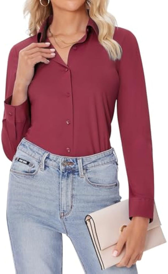 Damen Klassische Viskose-Stretch Hemdbluse mit Kentkragen und Manschetten Shop Nory