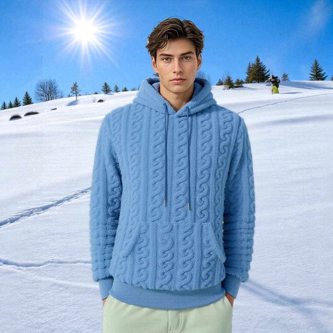 Herren Flauschiger Sherpa-Hoodie mit Zopfmuster, Kängurutasche und Rippbündchen Shop Nory