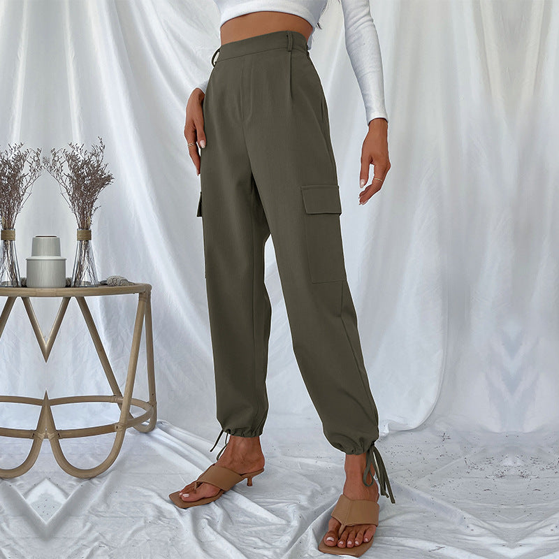 Damen High-Waist Cargo-Joggerhose mit Pattentaschen und Saum-Tunnelzug Shop Nory