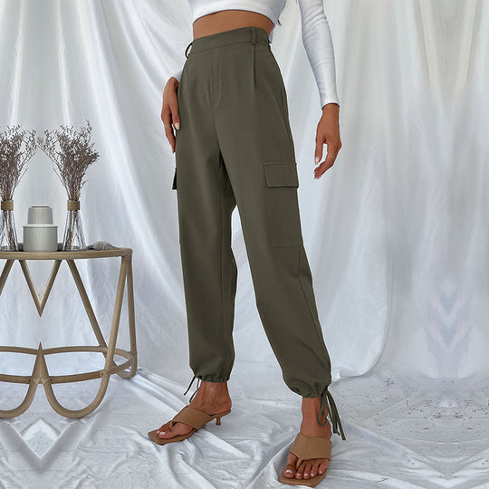 Damen High-Waist Cargo-Joggerhose mit Pattentaschen und Saum-Tunnelzug Shop Nory