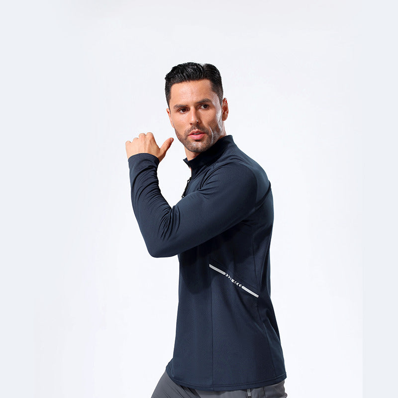 Herren Leichtes Sportliches Langarm-Poloshirt mit kurzem Reißverschluss und Stehkragen Shop Nory