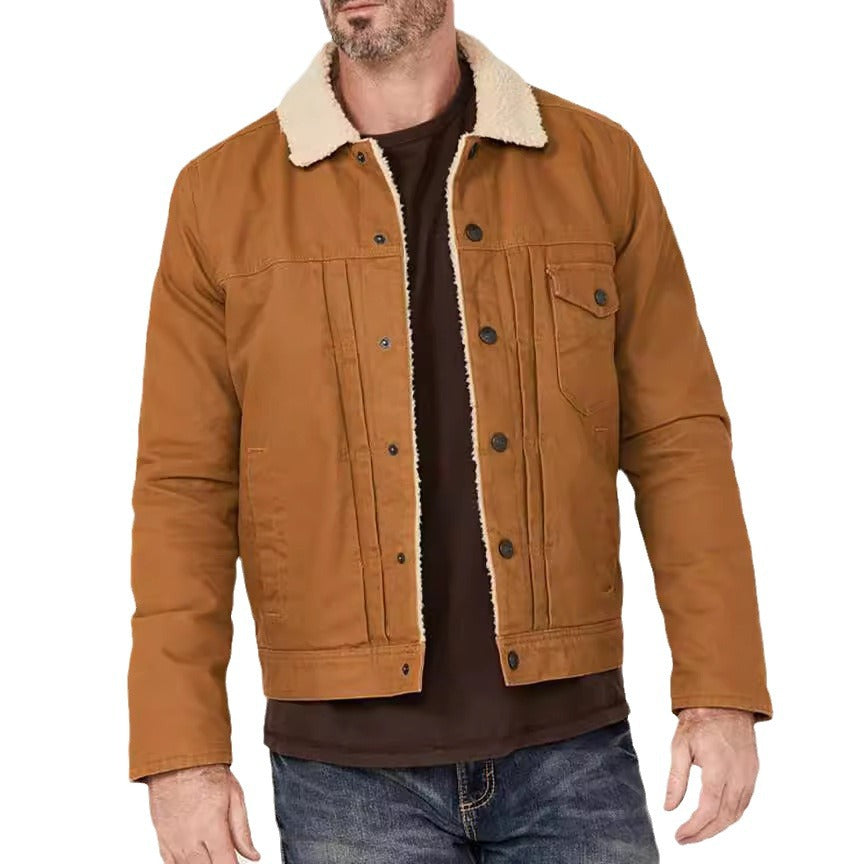 Herren Sherpa-gefütterte Truckerjacke mit Kunstfellkragen Shop Nory