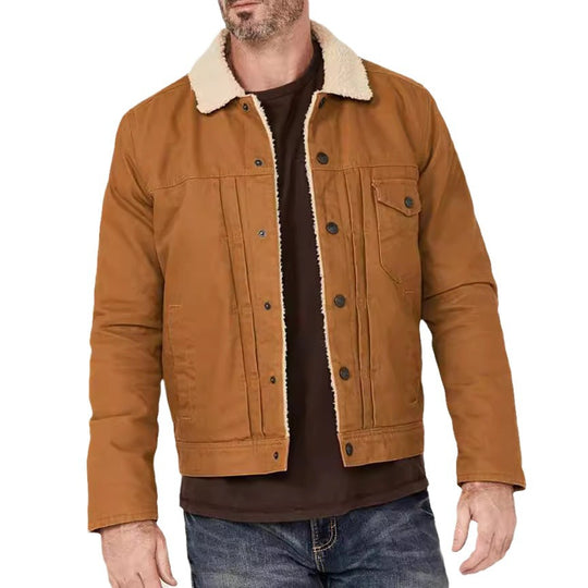 Herren Sherpa-gefütterte Truckerjacke mit Kunstfellkragen Shop Nory