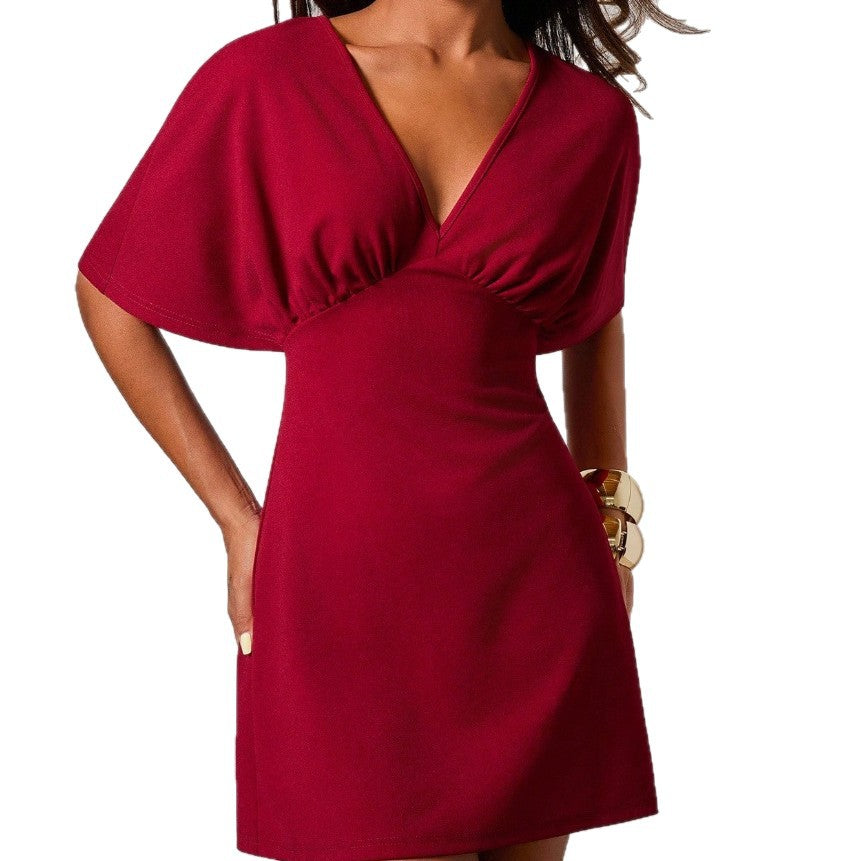 Damen figurbetontes Cocktailkleid mit tiefem V-Ausschnitt und Hüftakzent