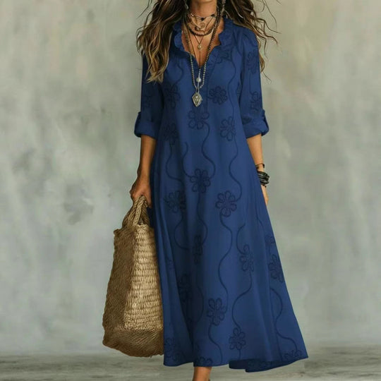 Damen Langes Boho-Maxikleid mit Blumenstickerei und V‑Ausschnitt Shop Nory