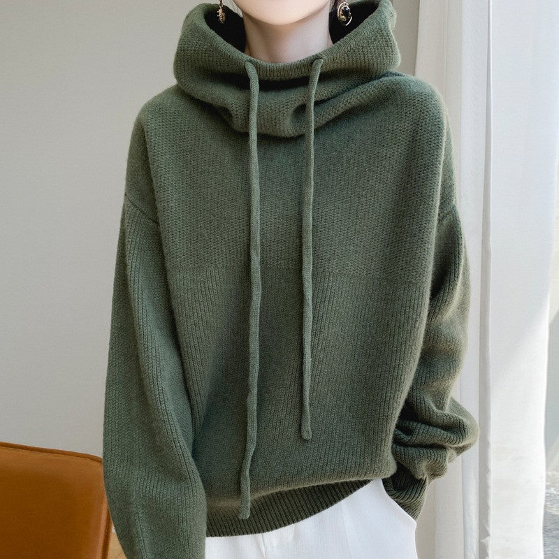 Damen Kuscheliger Rollkragen‑Hoodie aus Feinstrick mit Kordelzug und gerippten Bündchen Shop Nory