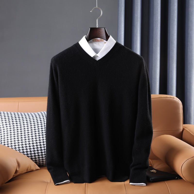 Herren Slim-Fit Rundhalspullover aus feinem Kaschmir-Mix mit dezenter Rippenkante Shop Nory