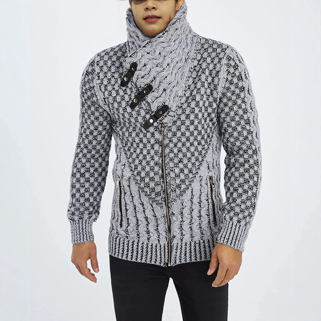 Herren Grobstrick-Cardigan mit asymmetrischem Wickelkragen und Reißverschluss Shop Nory