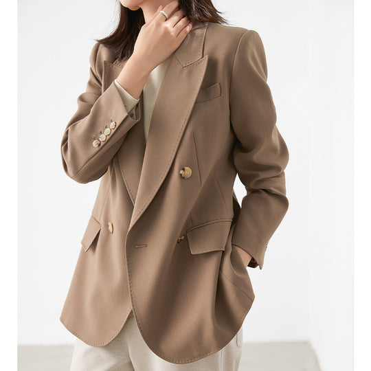 Damen Doppelreihiger strukturierter Blazer mit markantem Revers und Pattentaschen Shop Nory