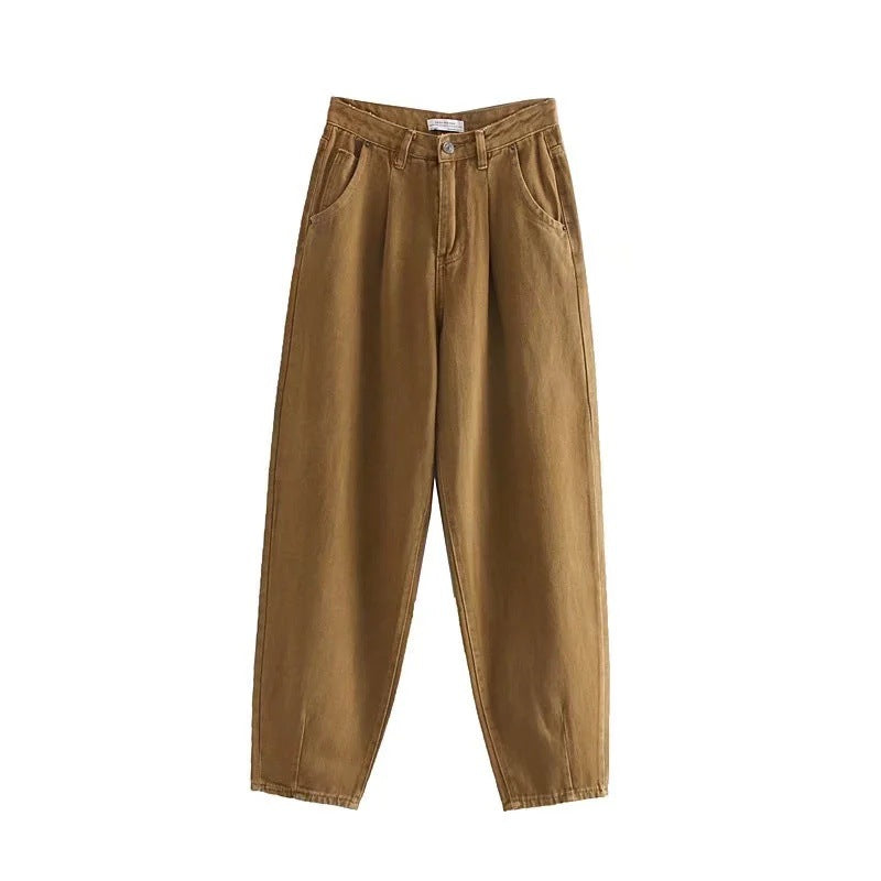 Damen Hochtaillierte Tapered‑Hose mit vorn gelegten Bundfalten und legerer Passform Shop Nory