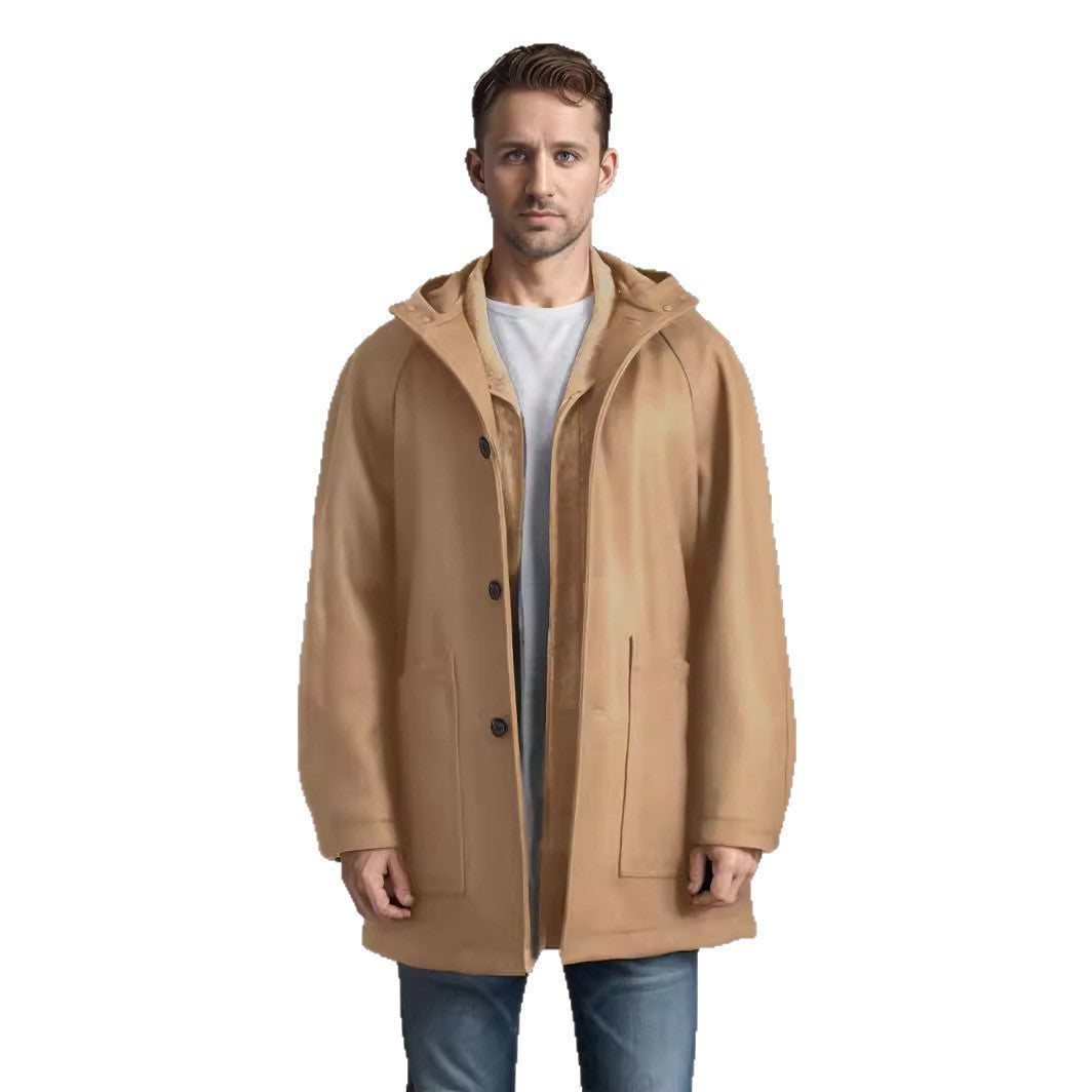 Herren Taillierter Wollmix-Mantel mit Kapuze und verdeckter Knopfleiste Shop Nory