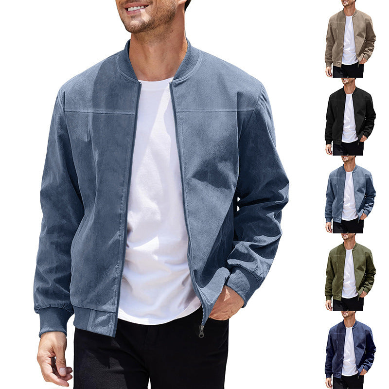 Herren nan velourslederoptik Bomberjacke mit Stehkragen, Rippbündchen und verdecktem Reißverschluss Shop Nory