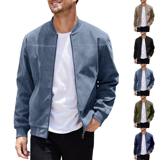 Herren nan velourslederoptik Bomberjacke mit Stehkragen, Rippbündchen und verdecktem Reißverschluss Shop Nory