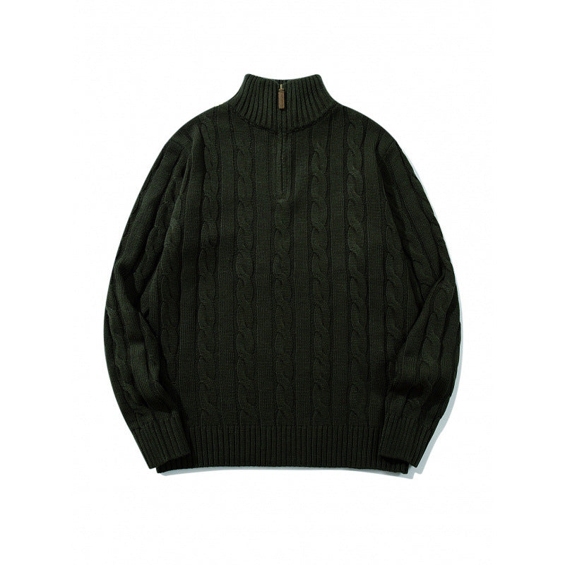 Unisex Grobgestrickter Halbreißverschluss-Zopfmuster-Pullover mit Stehkragen und gerippten Abschlüssen Shop Nory