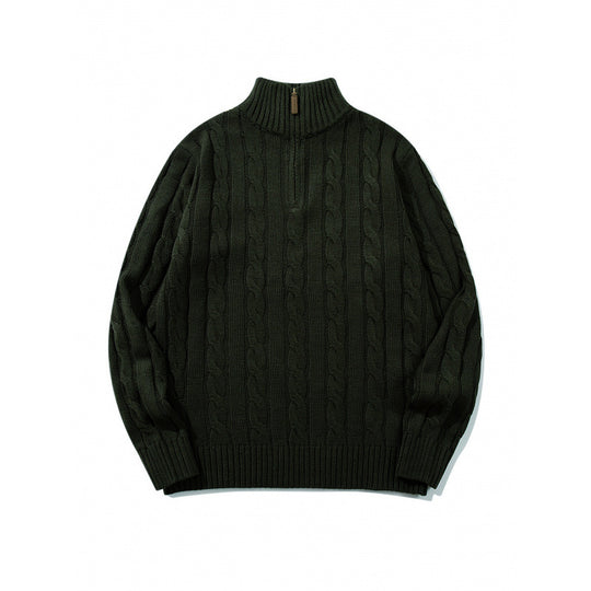 Unisex Grobgestrickter Halbreißverschluss-Zopfmuster-Pullover mit Stehkragen und gerippten Abschlüssen Shop Nory
