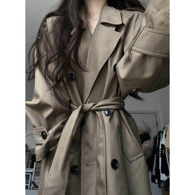 Damen Langer Kastiger Trenchmantel mit doppelreihiger Knopfleiste und übergroßem Revers Shop Nory