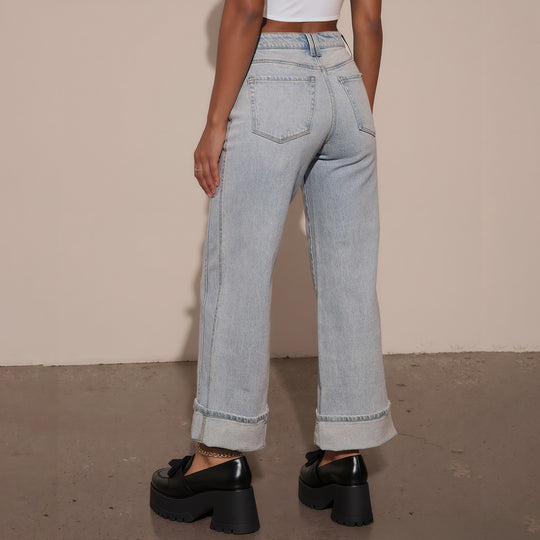 Damen Hochtaillierte weite Jeans mit extra breitem Umschlag Shop Nory
