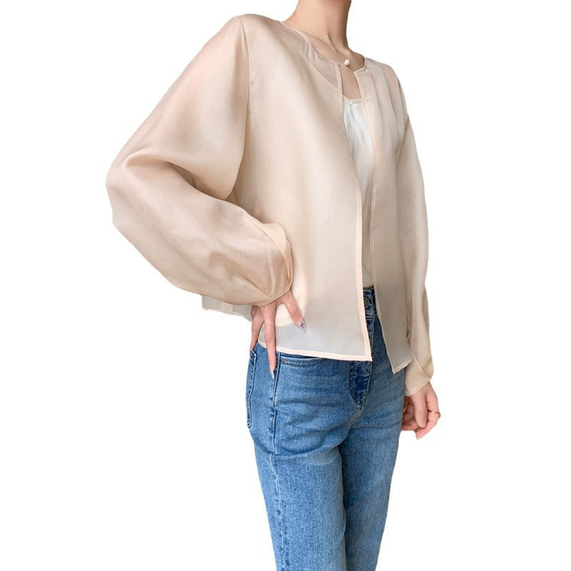 Damen Transparente Bluse mit Puffärmeln Shop Nory
