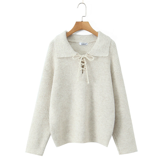 Damen Kuscheliger Strickpullover mit breitem Polokragen und Kordelbindung Shop Nory