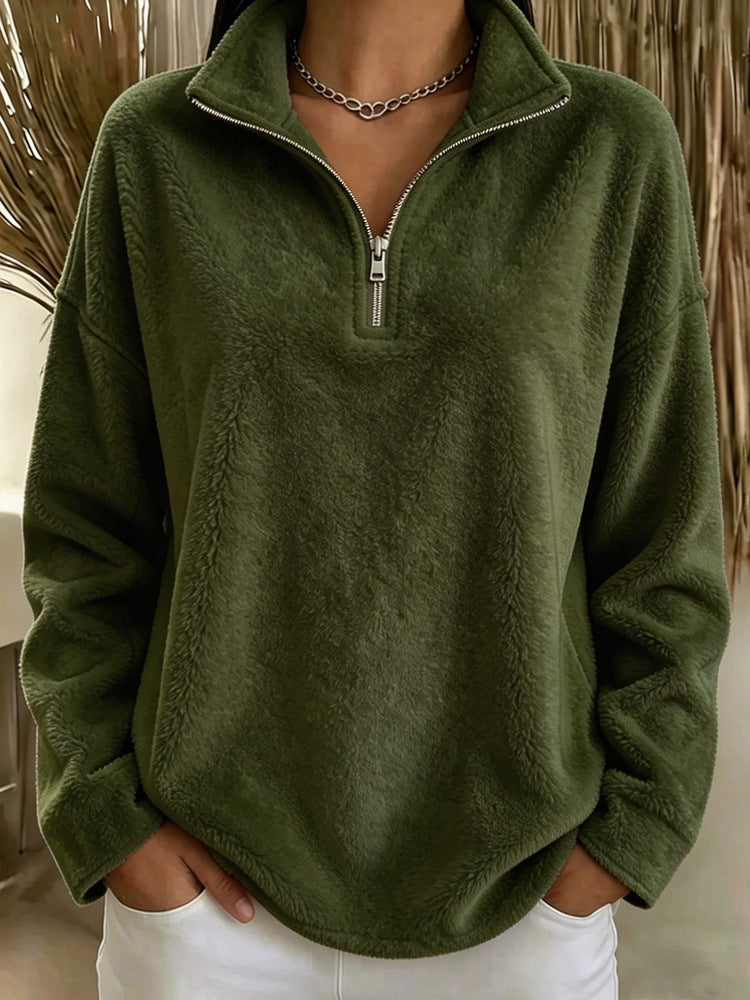 Damen Kuscheliger Fleecepullover mit halbem Reißverschluss Shop Nory