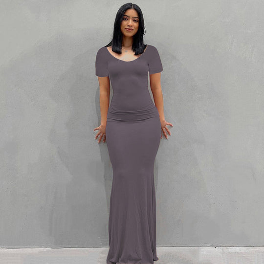 Damen Körperbetontes Maxi‑Jerseykleid mit taillierter Drapierung, langen Ärmeln und ausgestelltem Saum Shop Nory