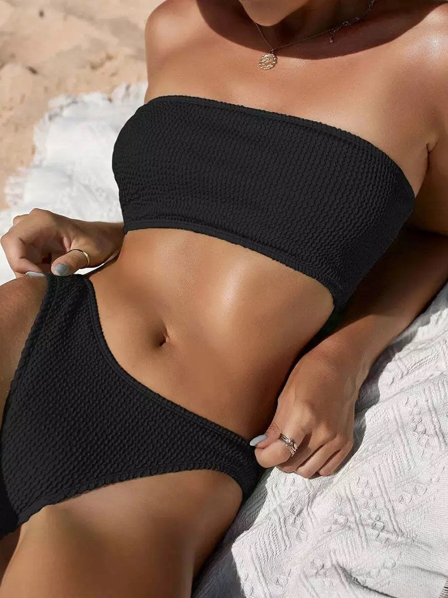 Damen High-Waist Bikini-Set mit modischem Rippstrick