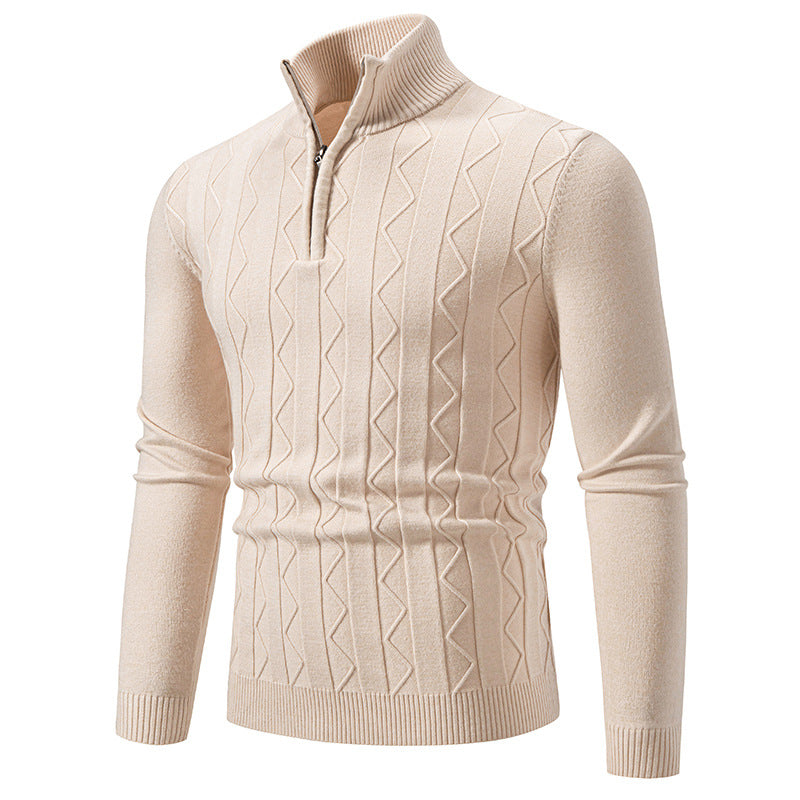 Herren Slim-Fit Halbzip-Strickpullover mit Mockneck, Zopfmuster und gerippten Bündchen Shop Nory