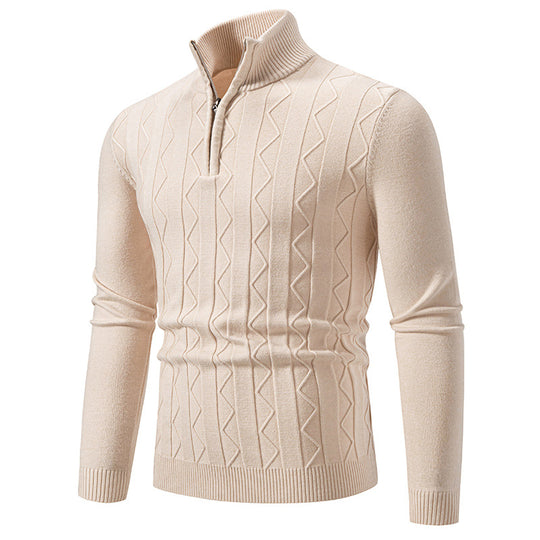 Herren Slim-Fit Halbzip-Strickpullover mit Mockneck, Zopfmuster und gerippten Bündchen Shop Nory