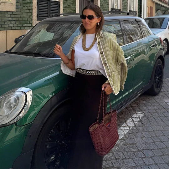 Damen Kurz gesteppte Streifenjacke im Boxy‑Cut mit Rundkragen und aufgesetzten Taschen Shop Nory