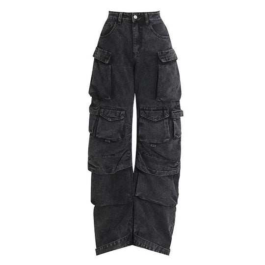 Damen weit geschnittene Cargo-Jeans mit mehreren Taschen und entspannter Passform