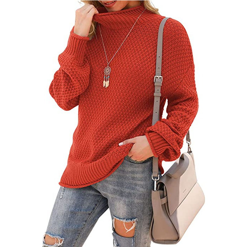 Damen Grobstrickpullover mit hohem Kragen und strukturierter Oberfläche
