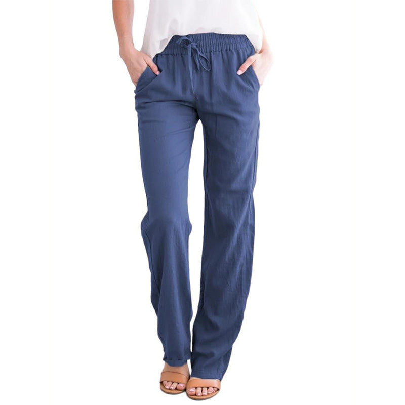 Damen Leichte Leinenoptik Palazzo-Hose mit Gummibund, Tunnelzug und Eingrifftaschen Shop Nory