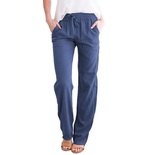 Damen Leichte Leinenoptik Palazzo-Hose mit Gummibund, Tunnelzug und Eingrifftaschen Shop Nory