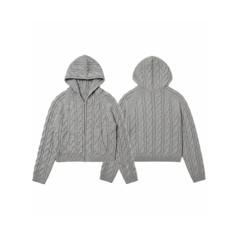 Damen Kapuzen-Zopfstrick-Cardigan mit Reißverschluss und Raglanärmeln Shop Nory