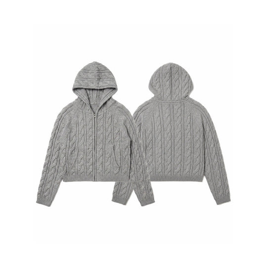 Damen Kapuzen-Zopfstrick-Cardigan mit Reißverschluss und Raglanärmeln Shop Nory