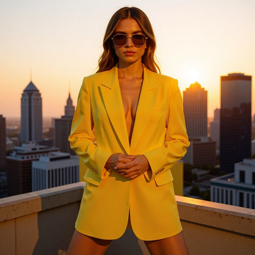 Damen Oversize-Blazer mit fallendem Revers Ein-Knopf-Verschluss und Pattentaschen Shop Nory
