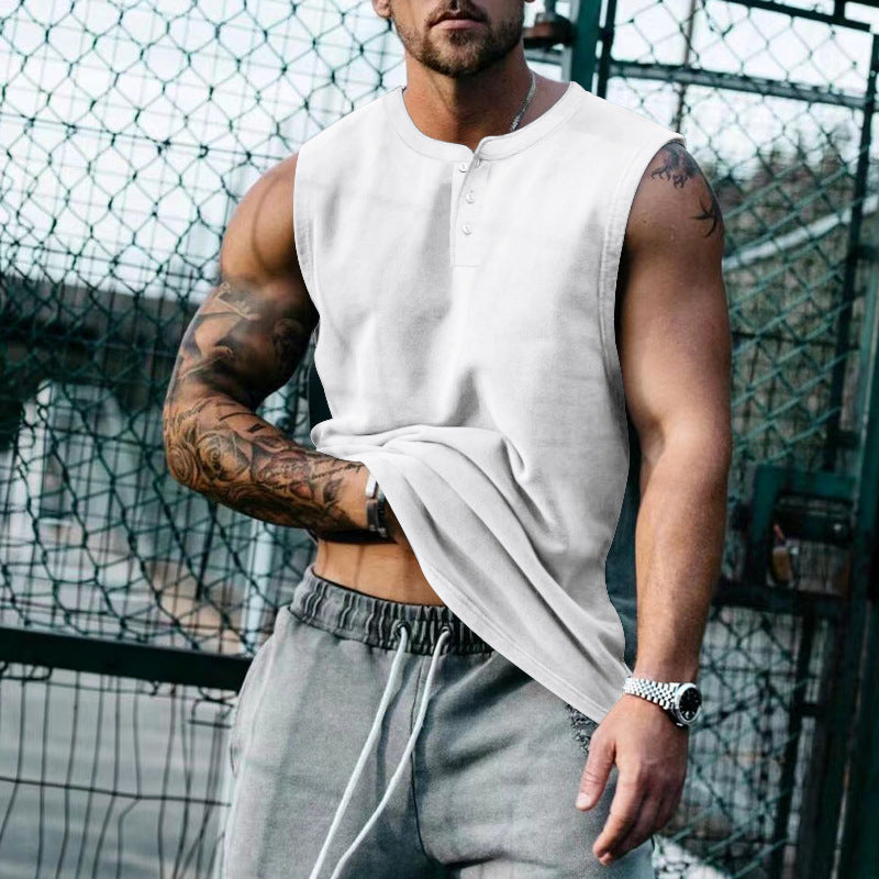 Herren ärmelloses Henley-Shirt mit Knopfleiste und weichem Baumwollmix Shopnory