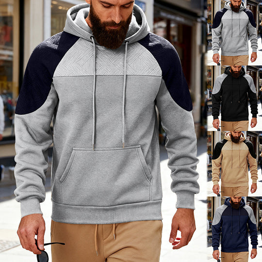 Herren Kapuzenpullover mit texturierter Schulterpasse, Kängurutasche und Raglanärmeln Shop Nory