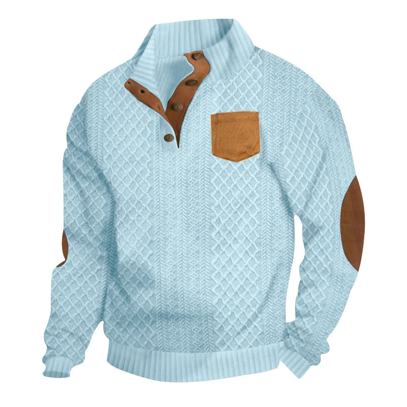 Herren Strukturiertes Kabelstrick-Sweatshirt mit Halbknopfblende, Kunstleder‑Patchtasche & Ellbogenpatches Shop Nory
