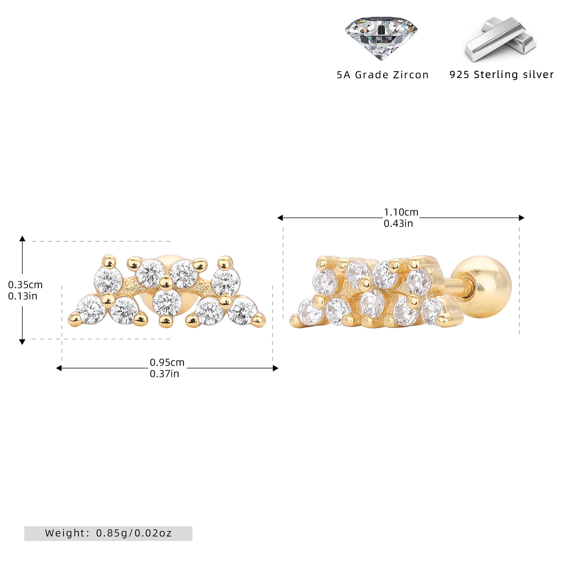 Damen Ohrstecker mit funkelndem Zirkon-Design aus 925 Sterling Silber Shop Nory
