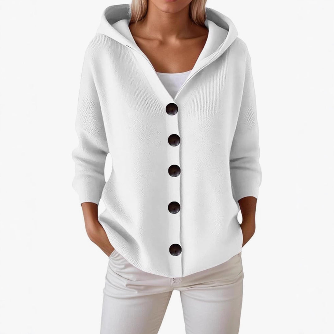 Damen Kapuzen-Strickjacke mit großen Holzknöpfen und seitlichen Eingrifftaschen Shop Nory