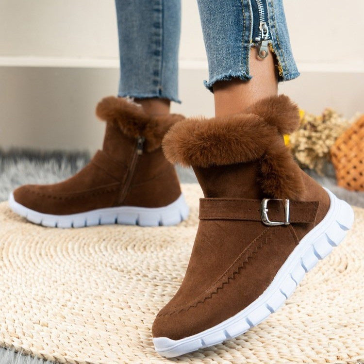 Damen Gefütterte Ankle-Boots aus Wildlederoptik mit Kunstfellkragen, seitlichem Reißverschluss und leichter Profilsohle Shop Nory